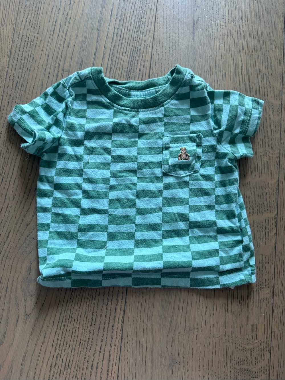 Baby Gap Green Checkerboard Bear Pocket Tee 6–12 Months